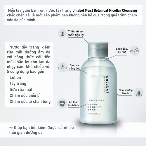 Nước tẩy trang Unlabel Moist Botanical Micellar Cleansing