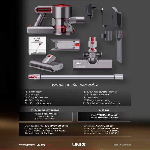 Máy hút bụi cầm tay không dây UNIQ Free A9
