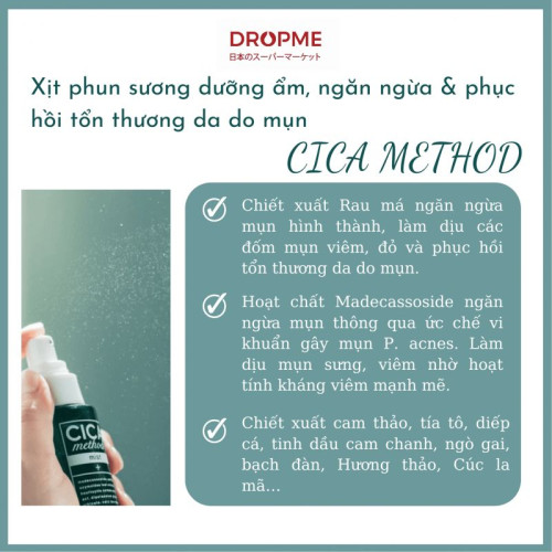 Xịt phun sương dưỡng ẩm, ngăn ngừa mụn & phục hồi tổn thương da do mụn Cica Method (100ml)